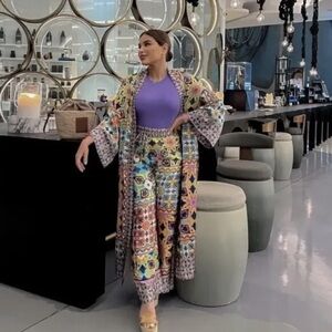 Zara Kimono Long Belted Satin Effect Lined NWT Bloggers Favorite Colorful